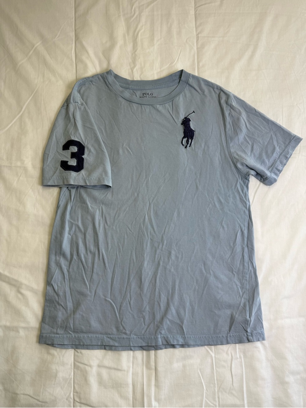 Polo by Ralph Lauren Light Blue Crewneck Tee with Navy Pony & Sleeve '3'